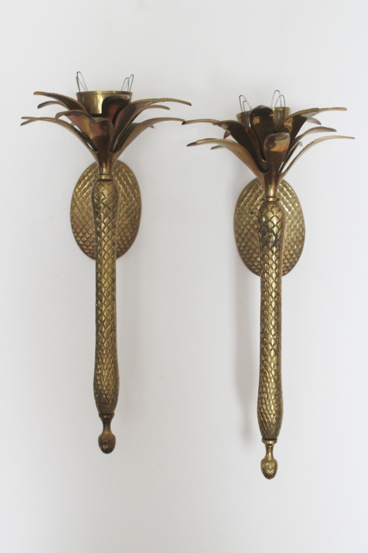 photo of pair of huge brass palms wall candle sconces 80s vintage art deco Miami style!  #1